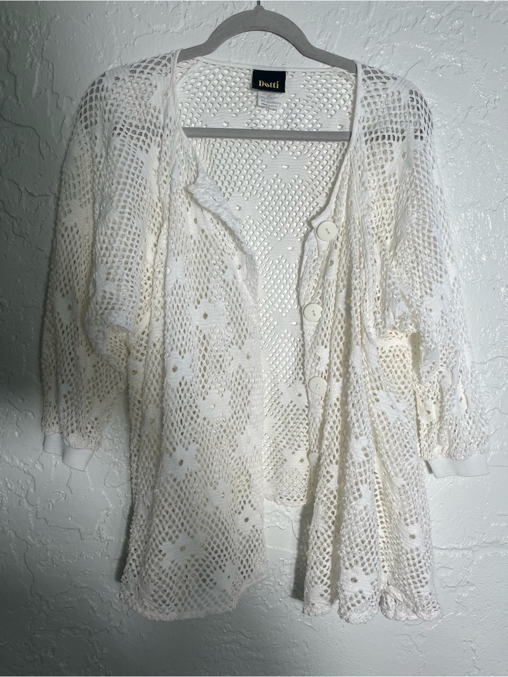 Vintage Y2K Dotti White Crochet Knit Cardigan Boho Beach Cover Up Size M‎